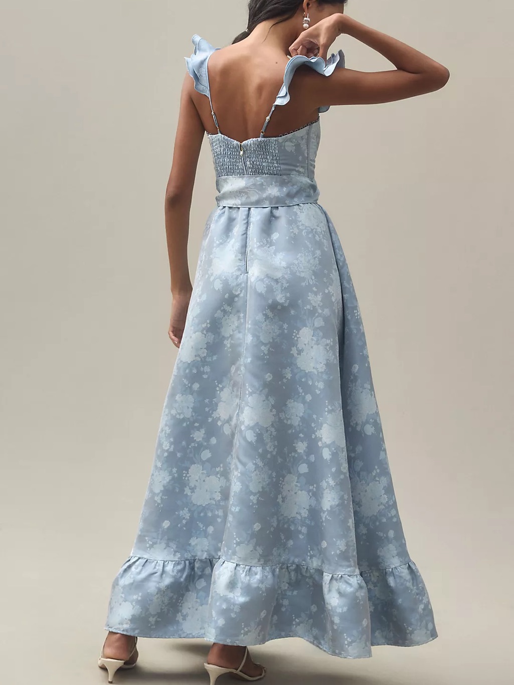 V. Chapman Veronica Corset Ruffle Side-Slit Dress In Medium Denim Blue - Size 6 — image 3 of 8